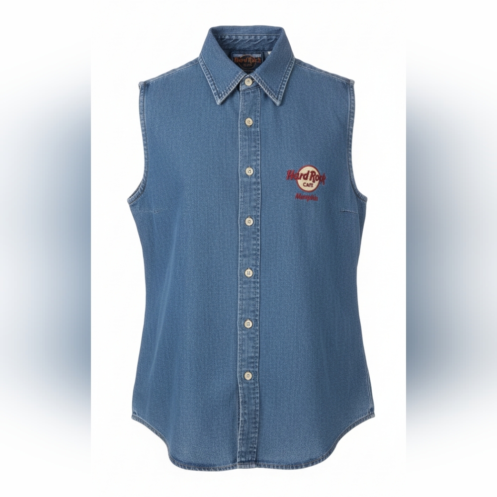Vintage Y2K Hard Rock Cafe Sleeveless Denim Shirt Button Front